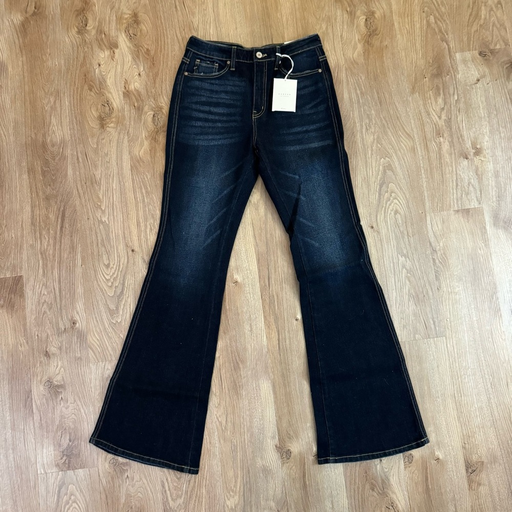 KanCan KC7340D High Rise Dark Flare Jeans Denim Distressed Women Sz. 7 / 27